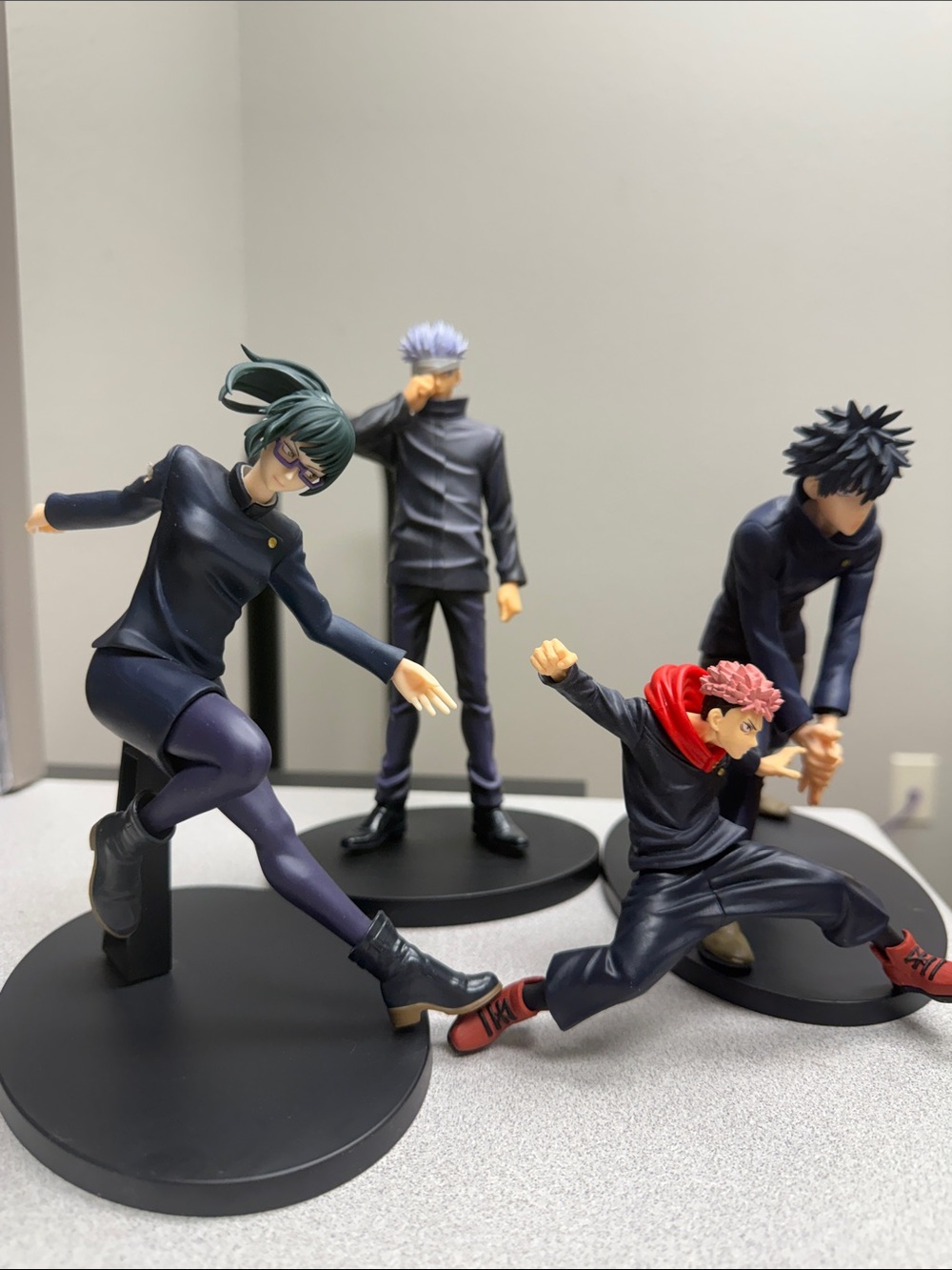 Anime Figurine Set with Navy, Black & Red Accents